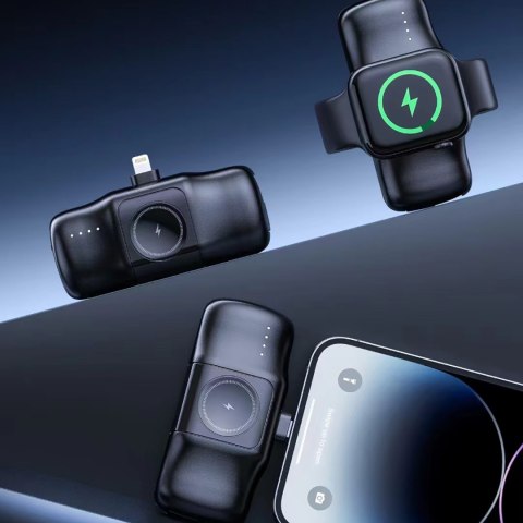Mini powerbank 5000mAh 15W iPhone Lightning i ładowarką do Apple Watch - czarny WOZINSKY