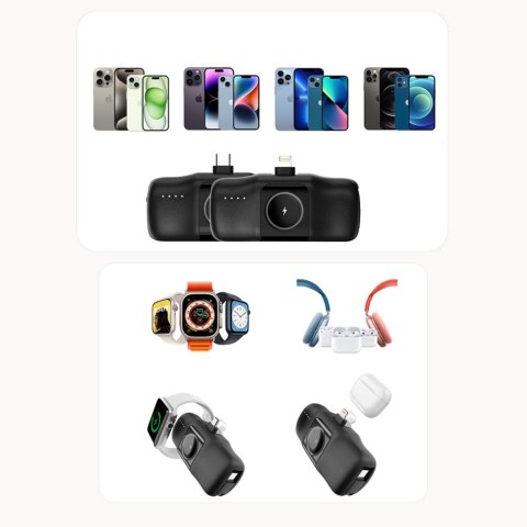 Mini powerbank 5000mAh 15W iPhone Lightning i ładowarką do Apple Watch - czarny WOZINSKY