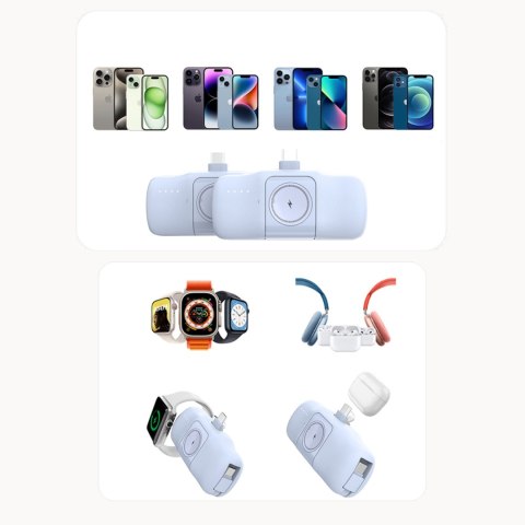 Mini powerbank 5000mAh 15W iPhone Lightning i ładowarką do Apple Watch - niebieski WOZINSKY