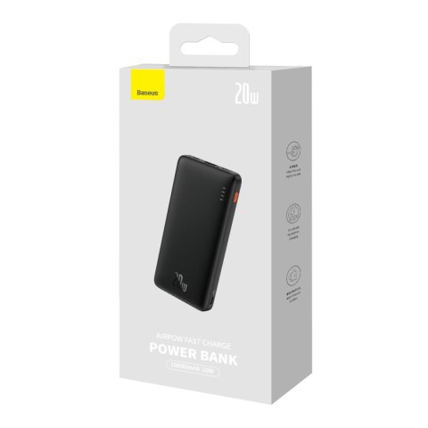 Powerbank Airpow 20W 10000mAh z kablem USB-A - USB-C 30cm - czarny BASEUS