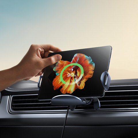 Uchwyt samochodowy na kratkę z ładowarką indukcyjną z potrójną cewką - czarny BASEUS