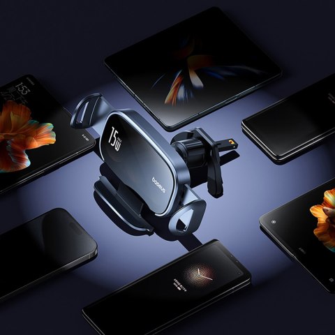 Uchwyt samochodowy na kratkę z ładowarką indukcyjną z potrójną cewką - czarny BASEUS