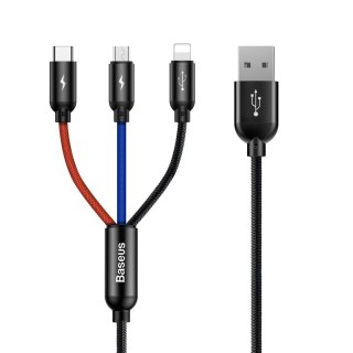 3w1 Kabel przewód USB-A - micro USB / iPhone Lightning / USB-C 3.5A 0.3m - czarny BASEUS