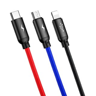3w1 Kabel przewód USB-A - micro USB / iPhone Lightning / USB-C 3.5A 0.3m - czarny BASEUS