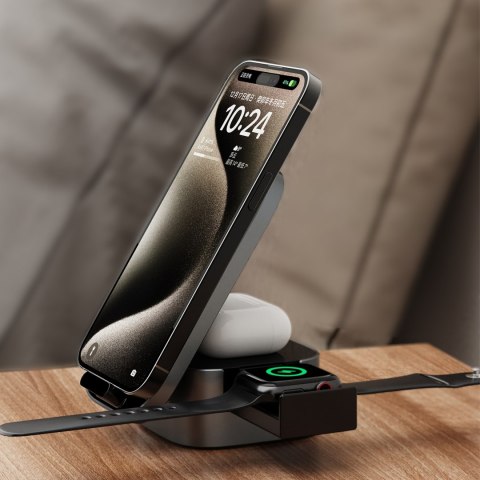 3w1 Ładowarka A11Pro+ indukcyjna 15W do telefonu smartwatcha słuchawek - czarna DUDAO