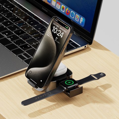 3w1 Ładowarka A11Pro+ indukcyjna 15W do telefonu smartwatcha słuchawek - czarna DUDAO