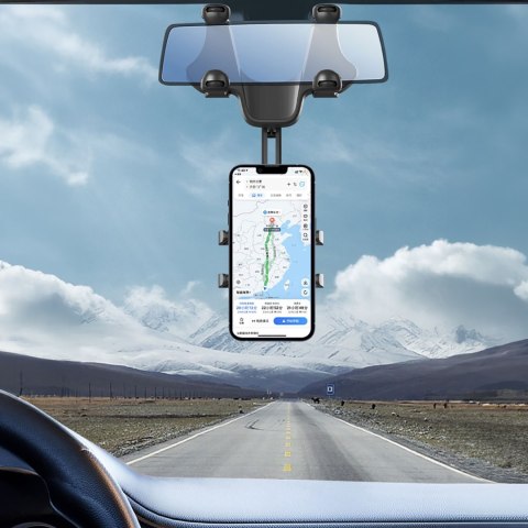 Uchwyt na telefon do samochodu na lusterko wsteczne ramię 18cm - czarny HURTEL