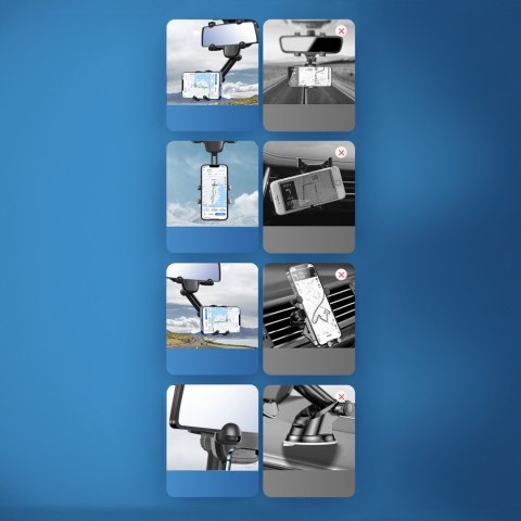 Uchwyt na telefon do samochodu na lusterko wsteczne ramię 18cm - czarny HURTEL