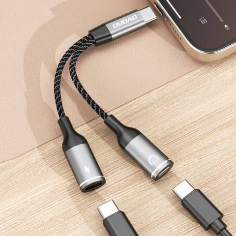 2w1 Adapter przejściówka rozdzielacz USB-C na zasilanie i słuchawki - szary DUDAO