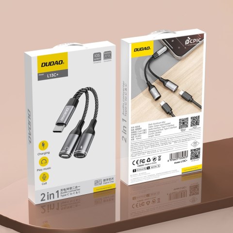 2w1 Adapter przejściówka rozdzielacz USB-C na zasilanie i słuchawki - szary DUDAO