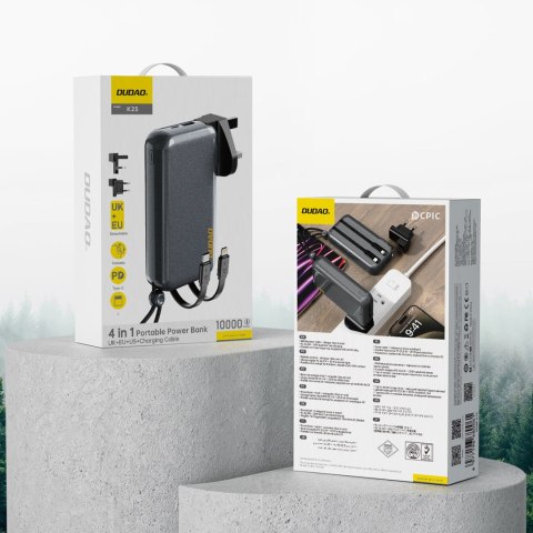 2w1 Ładowarka sieciowa UK US EU + powerbank 10000mAh USB-C USB-A - szara DUDAO