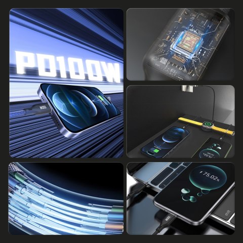 3w1 Kabel przewód USB-C - USB-C / iPhone Lightning / ładowarka do Apple Watch PD 100W 1.2m - czarny DUDAO