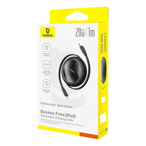 Kabel przewód zwijany Free2Pull USB-C - iPhone Lightning 20W 1m - czarny BASEUS