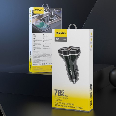 Ładowarka samochodowa R78 78W USB-C PD / 2xUSB-A QC - czarna DUDAO