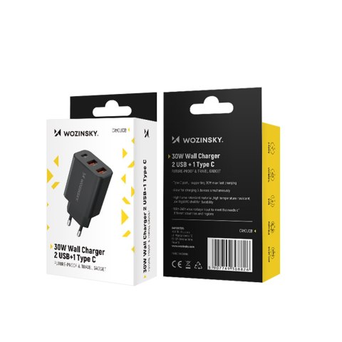 Ładowarka sieciowa 30W USB-C 2x USB-A - czarny WOZINSKY