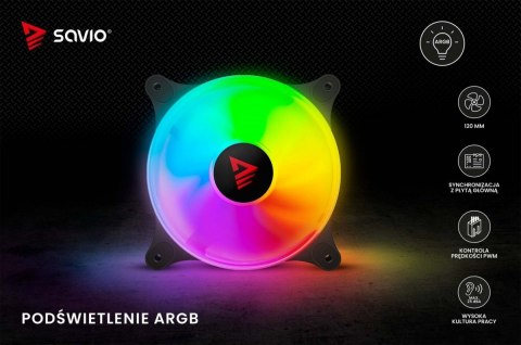 Wentylator BLAST 120mm ARGB 3-pin 5V, 4-pin 12V Savio