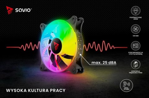 Wentylator BLAST 120mm ARGB 3-pin 5V, 4-pin 12V Savio