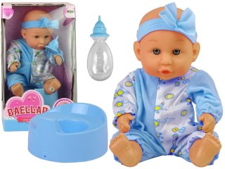 Lalka Bobas Niebieska Nocnik Siusia Pije Kokardka 24 cm LEAN Toys