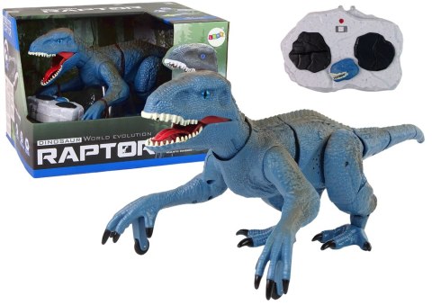 Zdalnie Sterowany Dinozaur Velociraptor Dźwięk Odgłosy Ryczenia Niebieski LEAN Toys