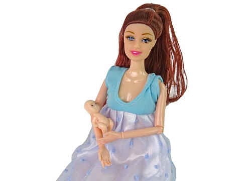 Lalka W Ciąży Mama Niemowlę Otwierany Brzuch Niebieska Sukienka 30 cm LEAN Toys