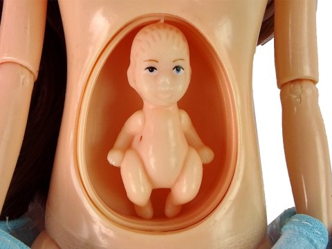 Lalka W Ciąży Mama Niemowlę Otwierany Brzuch Niebieska Sukienka 30 cm LEAN Toys