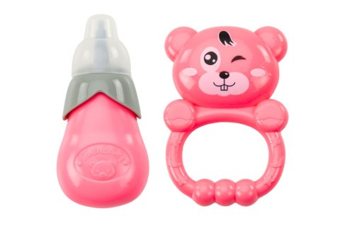 Lalka W Różowej Sukience Siusiająca Butelka Grzechotka Dźwięki LEAN Toys