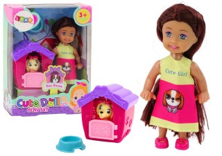 Mini Laleczka Długie Włosy Sukienka Kolorowa Piesek Buda LEAN Toys