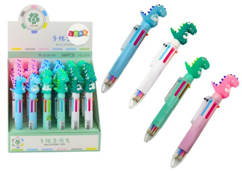 Wielokolorowy Długopis Dinozaur Automatyczny 6 Kolorów Mix LEAN TOYS
