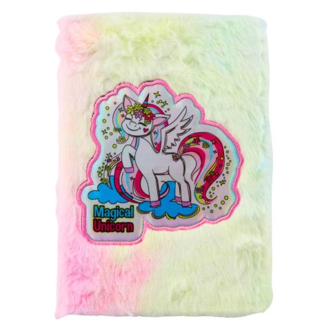 Pluszowy Futerkowy Notatnik Zeszyt W Linie Z Jednorożcem Kolorowy A5 LEAN