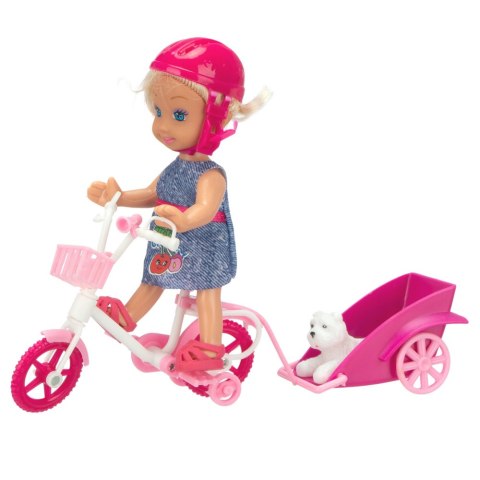 Zestaw Mini Laleczka Rower Przyczepka Kask Biały Piesek LEAN Toys