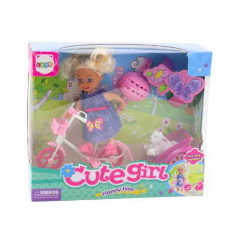 Zestaw Mini Laleczka Rower Przyczepka Kask Biały Piesek LEAN Toys