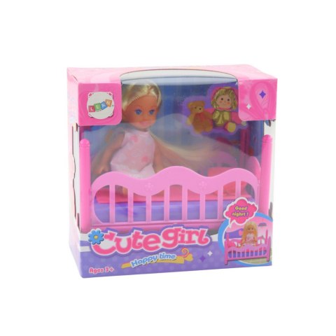 Zestaw Mini Laleczka W Piżamie Łóżeczko Różowe LEAN Toys