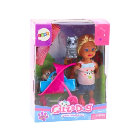 Zestaw Mini Laleczka Wózek Nosidełko Pieski Szary Brązowy LEAN Toys