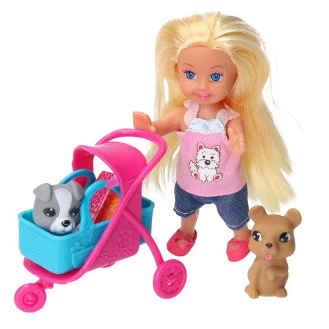 Zestaw Mini Laleczka Wózek Nosidełko Pieski Szary Brązowy LEAN Toys