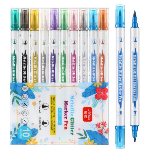 Zestaw Pisaków Metalicznych Z Brokatem Kolorowe Dwustronne 10 Szt LEAN