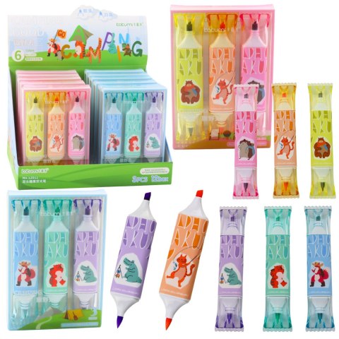 Zestaw Zakreślaczy Różowy Niebieski Motyw Zwierząt Dwie Końcówki 3szt LEAN