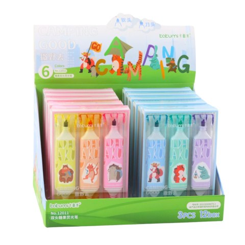 Zestaw Zakreślaczy Różowy Niebieski Motyw Zwierząt Dwie Końcówki 3szt LEAN