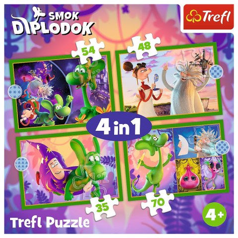 Puzzle - 4w1 (35, 48, 54, 70) - Świat Smoka Diplodoka - Trefl 34663 Trefl Puzzle