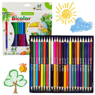 Zestaw Kredek Dwustronne Dwukolorowe Szkolne Trójkątne 48 Kolorów LEAN