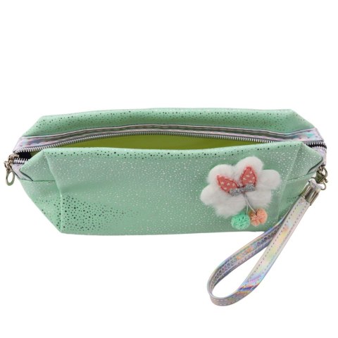 Piórnik Kosmetyczka Kokardka Połyskujące Drobinki Turkusowy Miętowy LEAN