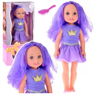 Lalka W Sukience z Koroną Długie Włosy Fioletowa Szczotka 38cm LEAN Toys