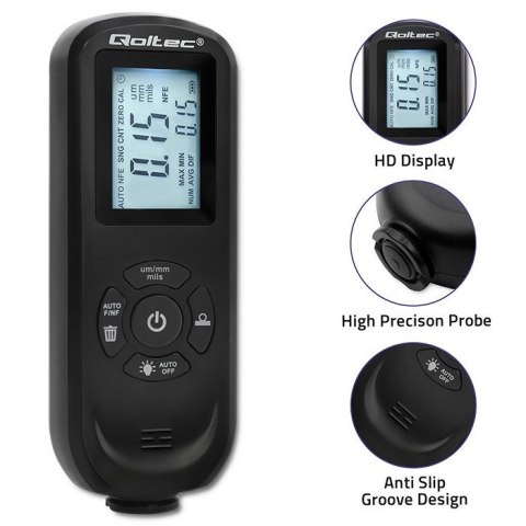 Miernik grubości lakieru z podświetlanym bocznym wyświetlaczem LCD | 0 ~ 2000um Qoltec