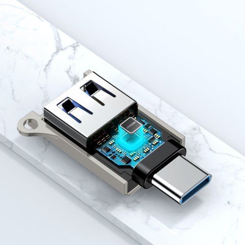 Adapter przejściówka USB-C (męski) - USB-A (żeński) z oczkiem na smycz - srebrny JOYROOM