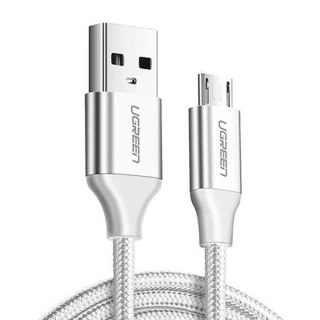 Kabel przewód w oplocie USB-A - micro USB 2.4A 1m - biały UGREEN