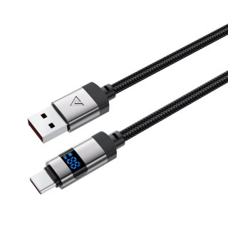 Kabel przewód USB-A - USB-C z wyświetlaczem 480Mb/s 66W 1.2m - czarny ACEFAST