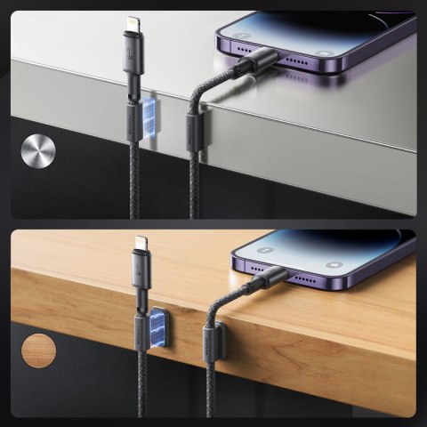 Kabel przewód USB-A - iPhone Lightning z organizerem uchwytem magnetycznym 1.2m - szary JOYROOM