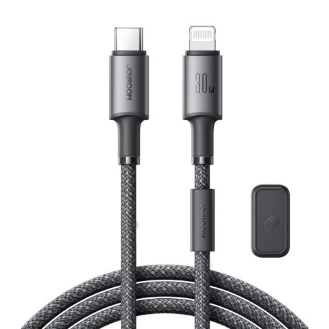 Kabel przewód USB-C - iPhone Lightning z organizerem uchwytem magnetycznym 1.2m - szary JOYROOM