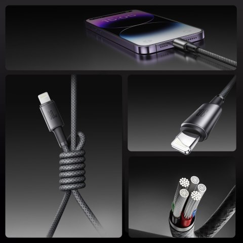 Kabel przewód USB-C - iPhone Lightning z organizerem uchwytem magnetycznym 1.2m - szary JOYROOM