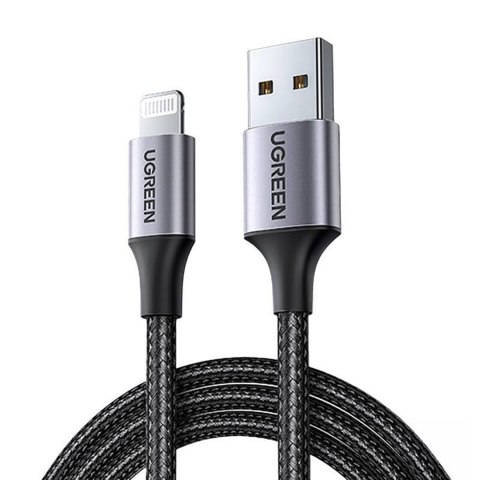 Kabel przewód w oplocie USB-A - iPhone Lightning MFi 1.5m - czarny UGREEN