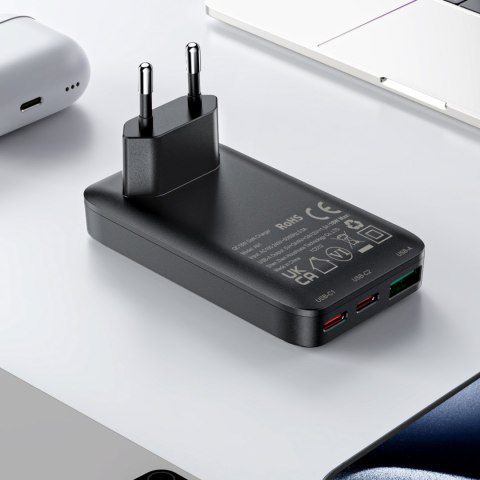 Ładowarka sieciowa płaska 65W GaN 2 USB-C USB-A ultra cienka - czarna ACEFAST